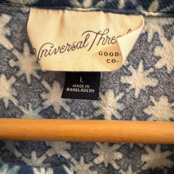 Universal Thread Blue Star Jumpsuit Puff Sleeve L Cotton Belted Boho Cottagecore - Picture 3 of 9